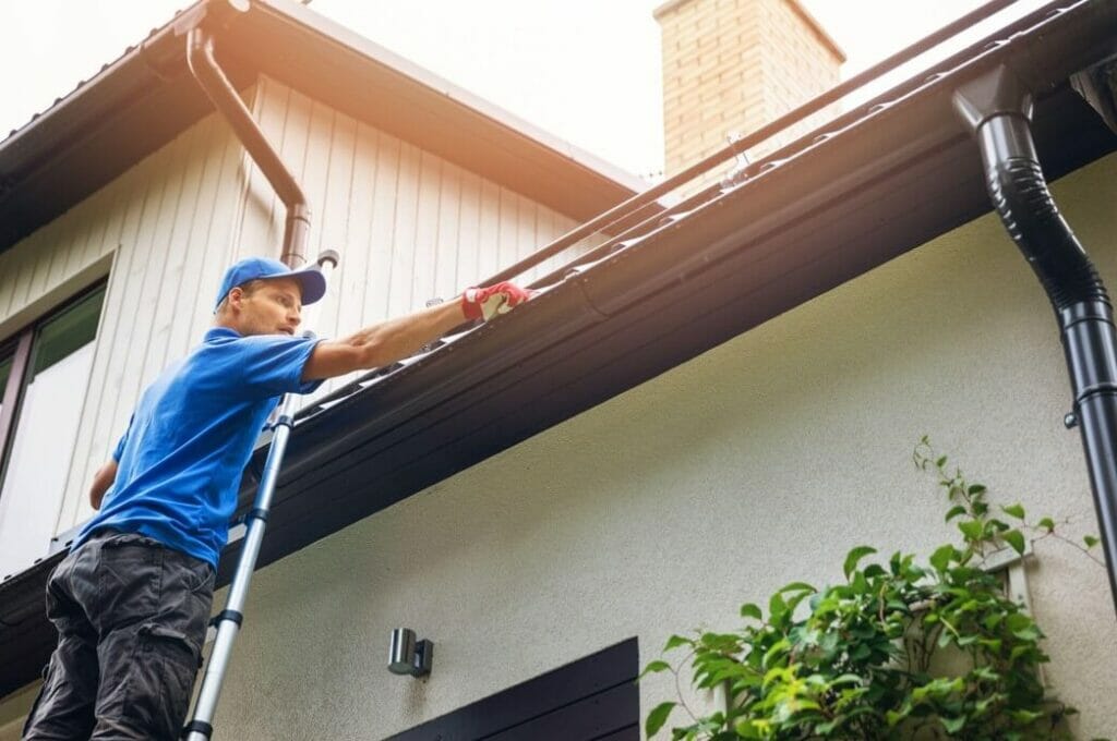 cleaning expert working on roof